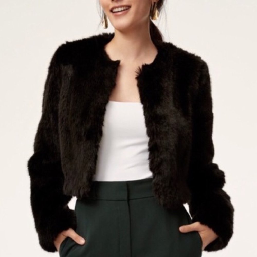 Aritzia Babaton Cropped Faux Fur Jacket - Black (XS)